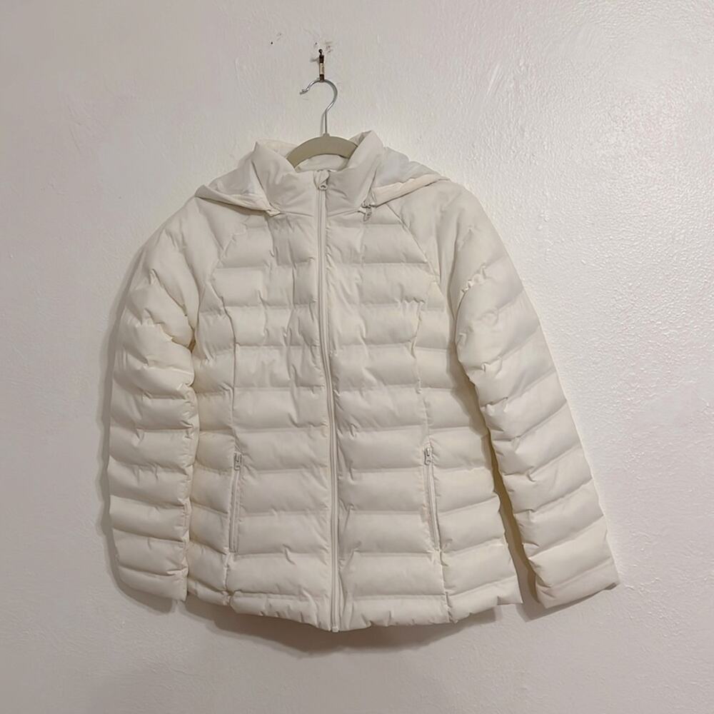 Time &True Size Small Off White Full Zip Puffer Packable Jacket Zip Off Hood